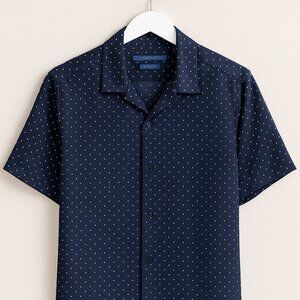 Perry Ellis Slim Fit Stretch Navy Dot Shirt